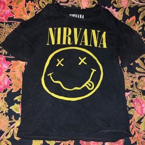 Black Nirvana t-shirt. Cut out shoulders. Size SM